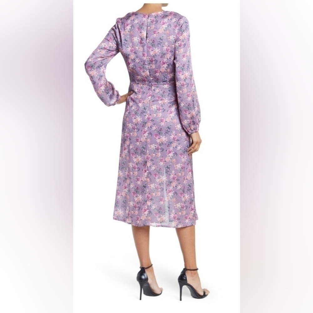 NSR Heidi Dress Floral Blue Sky Ruched Slit Large - Picture 3 of 10